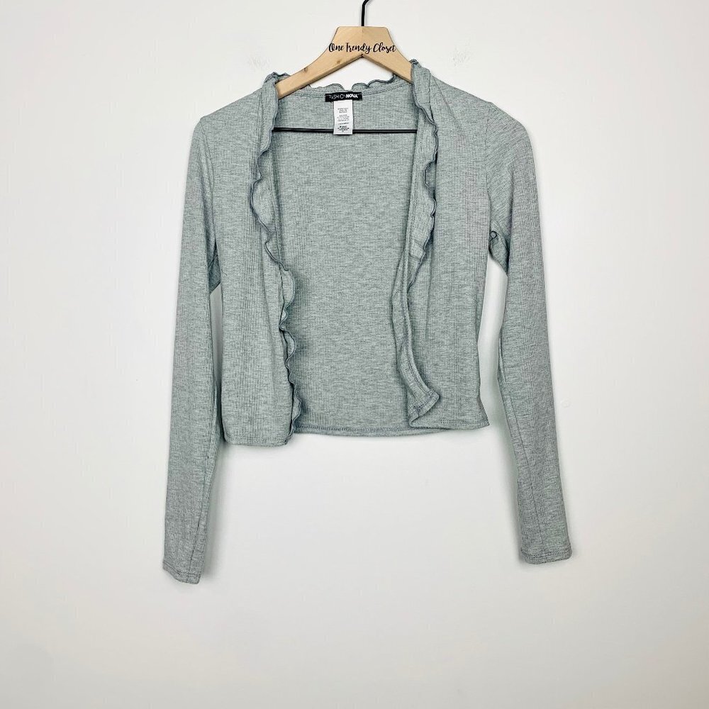 Fashion Nova | Nwot Grey Long Sleeve Ruffle Cardigan Size Small